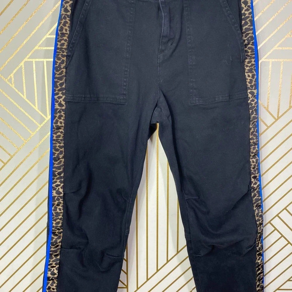 PAM & GELA Leopard Print Racer Stripe Cargo Pants Black Size US 28 - Picture 4 of 12
